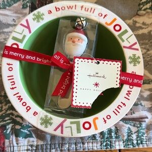 Hallmark Jolly Holiday Bowl with Santa Ornament - Green and Red
